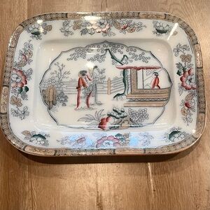 Antique England Oriental Ladies In Garden Pattern Ironstone‎ Polychrome Platter